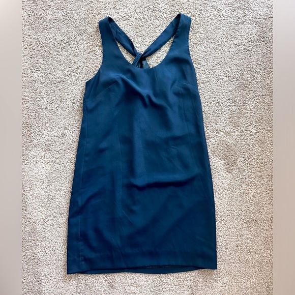J.Crew shift dress silky dress solid blue fully lined twist knot back size 4 - Picture 2 of 9